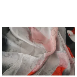 Gray Red Silk Shawl Foulard Wrap Scarf