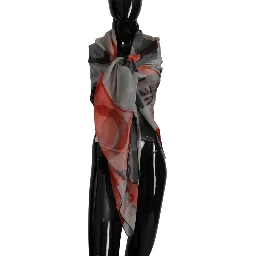 Gray Red Shawl Foulard Wrap  Scarf