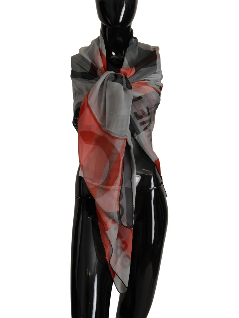 Gray Red Shawl Foulard Wrap  Scarf