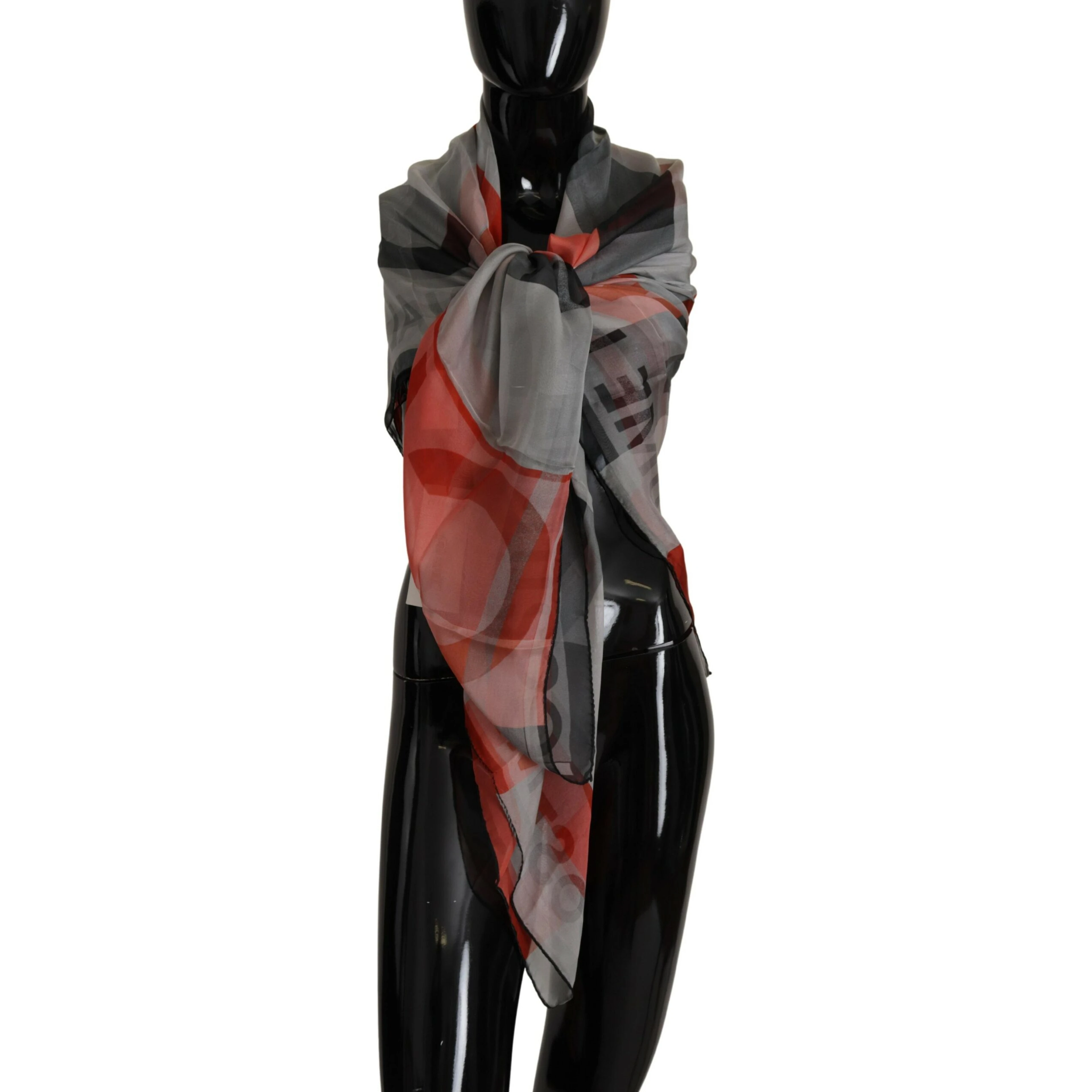 Gray Red Shawl Foulard Wrap Scarf