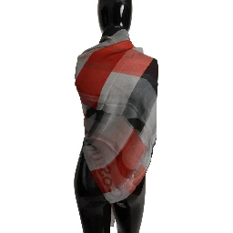 Gray Red Shawl Foulard Wrap  Scarf