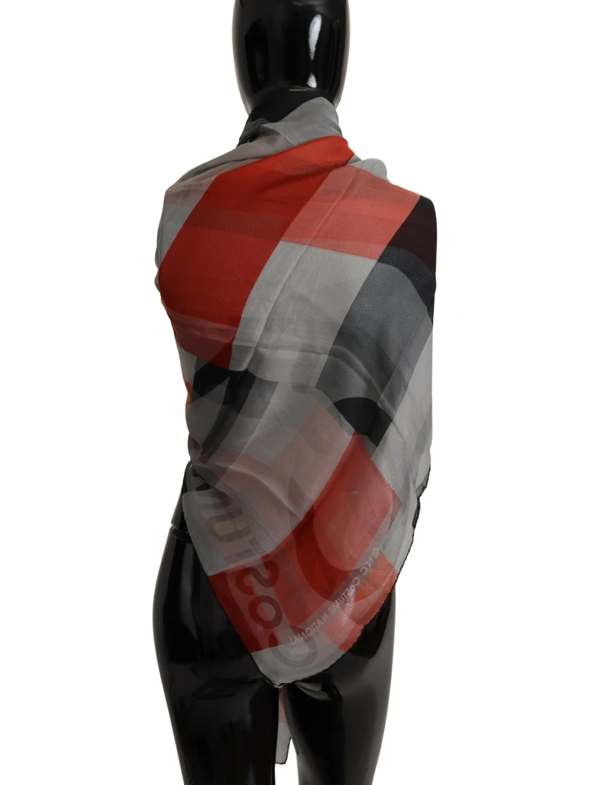 Gray Red Shawl Foulard Wrap  Scarf