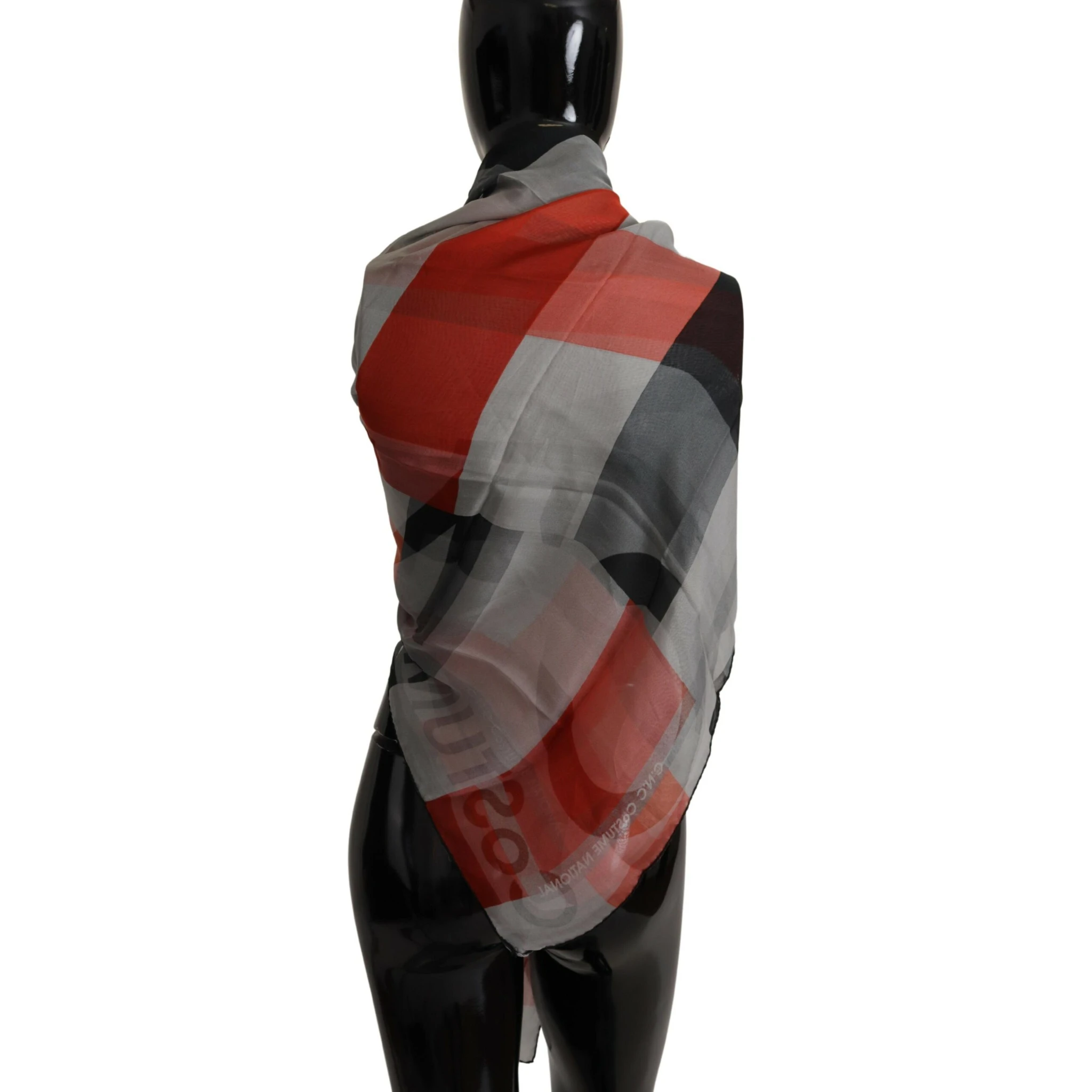 Gray Red Shawl Foulard Wrap  Scarf