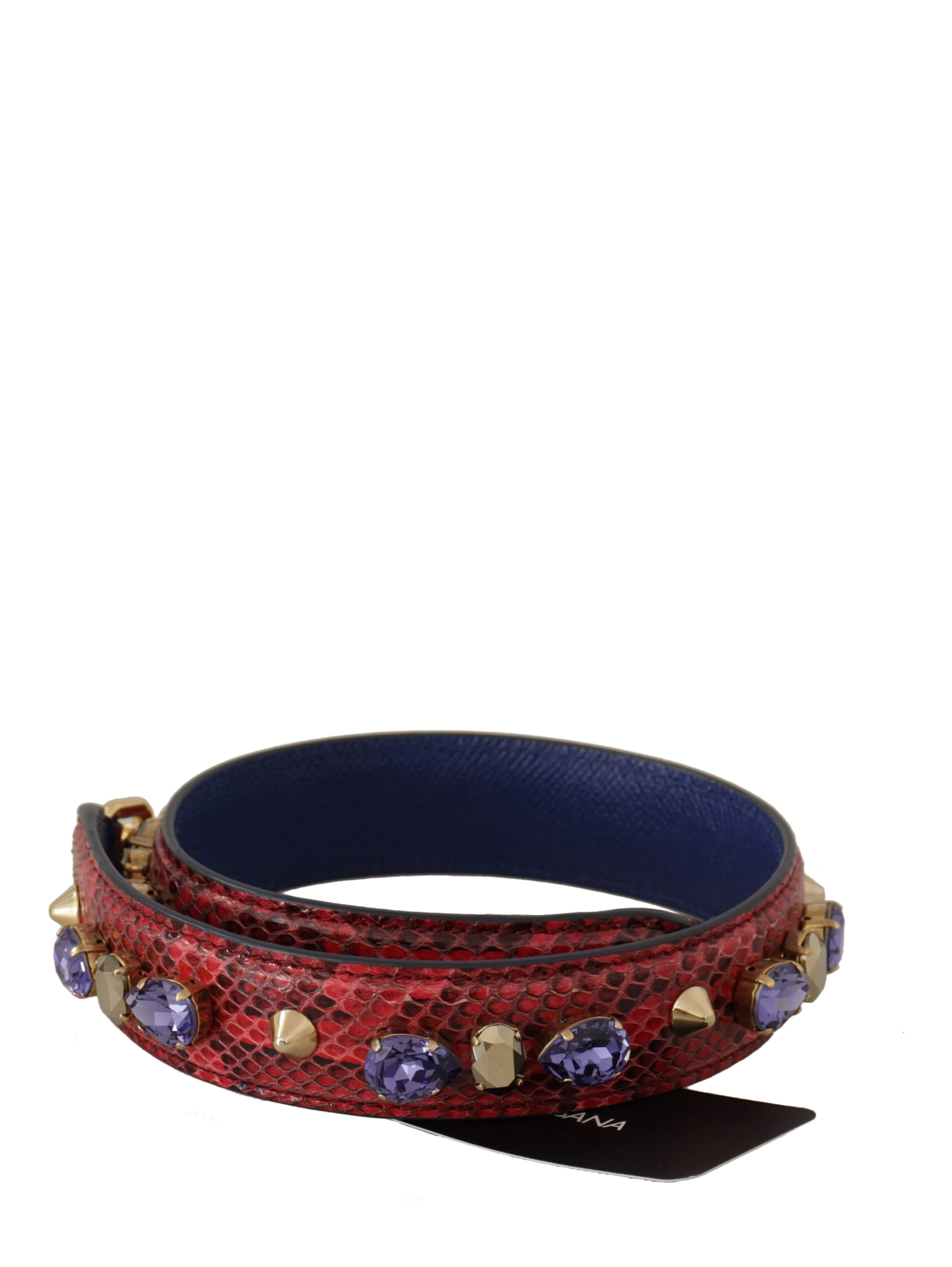 Red Exotic Leather Crystals Bag Shoulder Strap