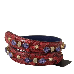 Red Exotic Leather Crystals Bag Shoulder Strap