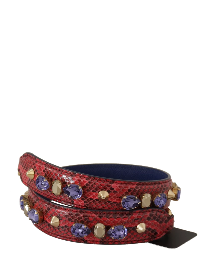 Red Exotic Leather Crystals Bag Shoulder Strap