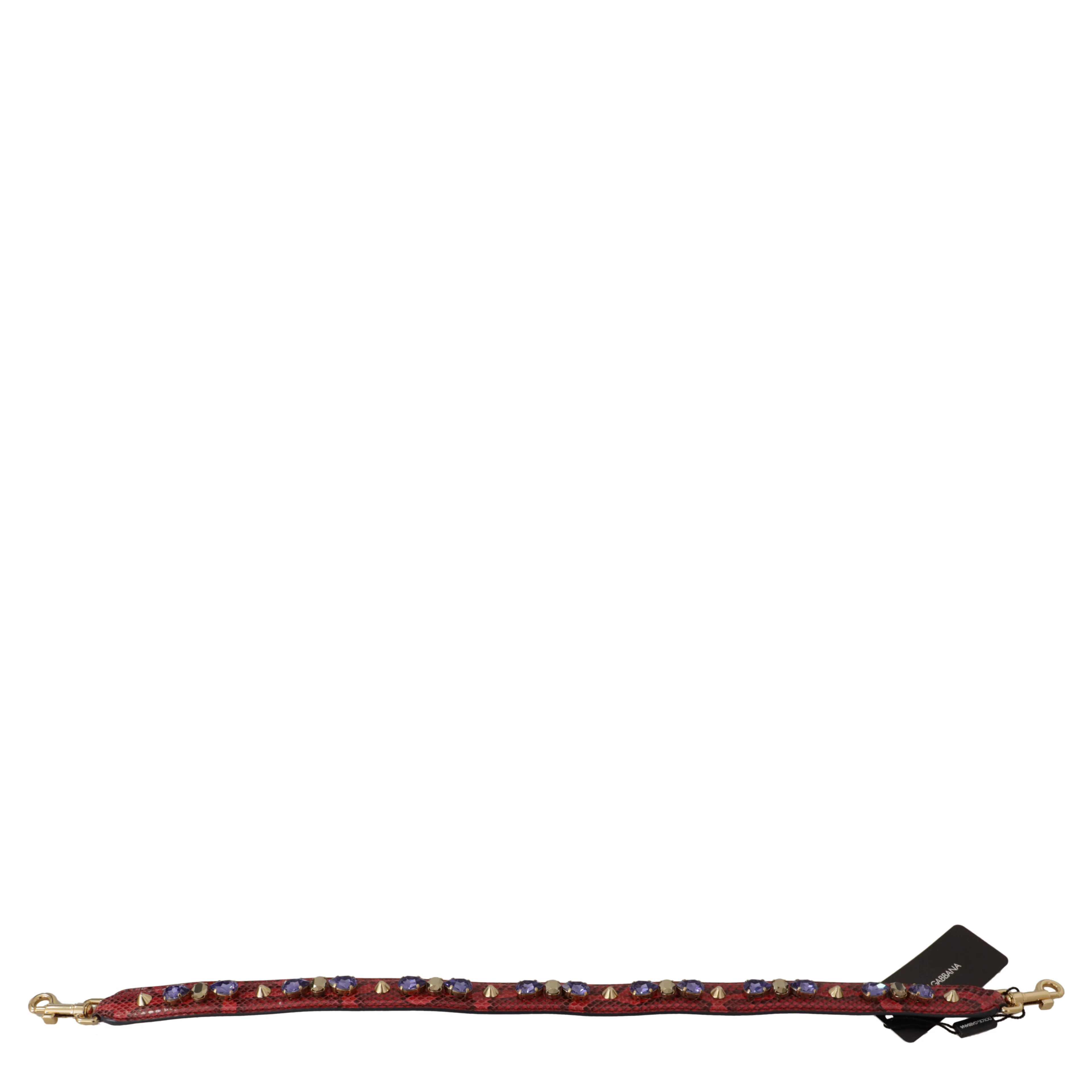 Red Exotic Leather Crystals Bag Shoulder Strap