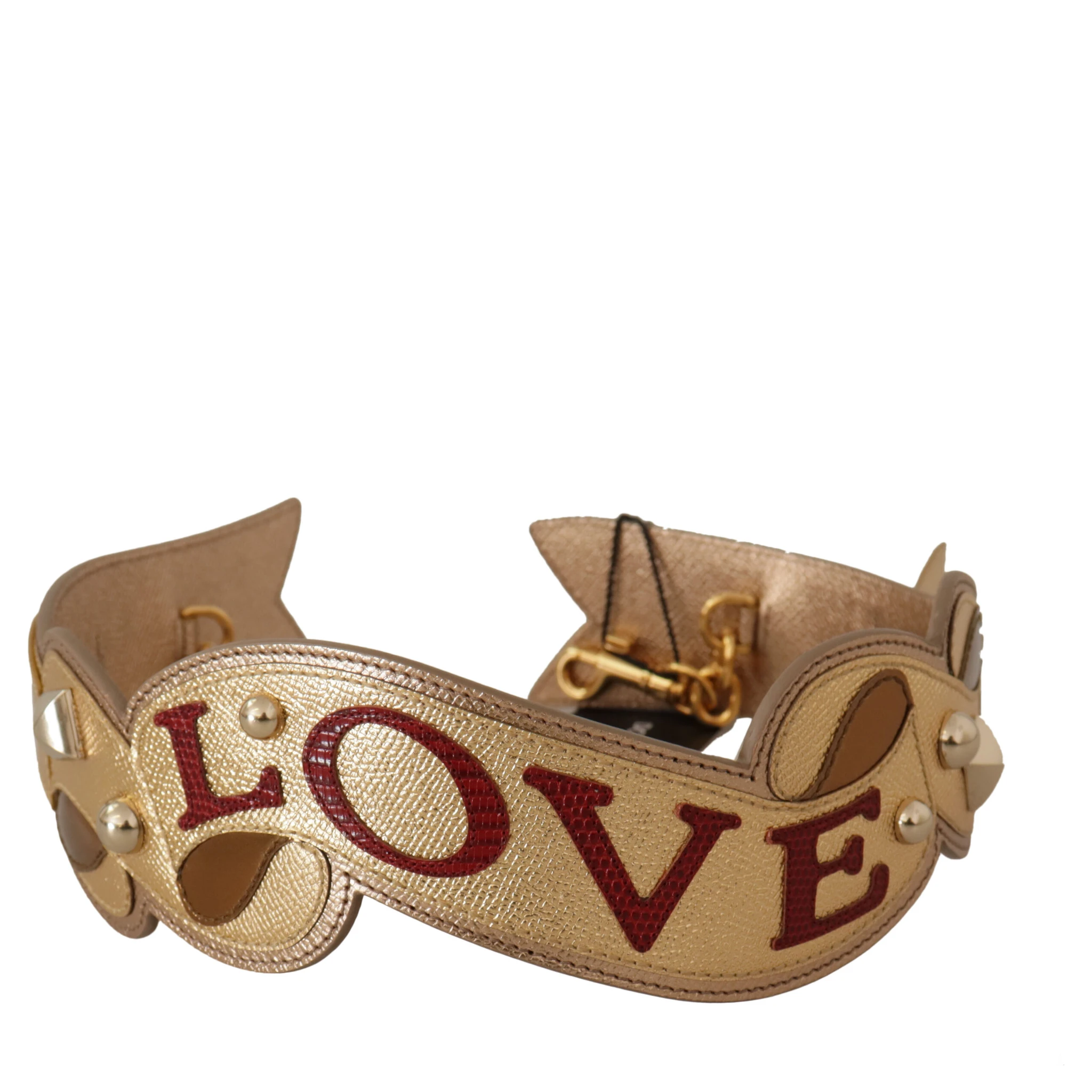 Gold Leather LOVE Patch Bag Shoulder Strap