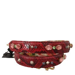 Red Exotic Leather Crystals Reversible Shoulder Strap