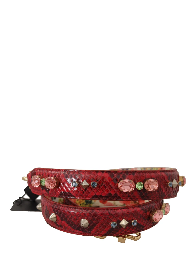 Red Exotic Leather Crystals Reversible Shoulder Strap