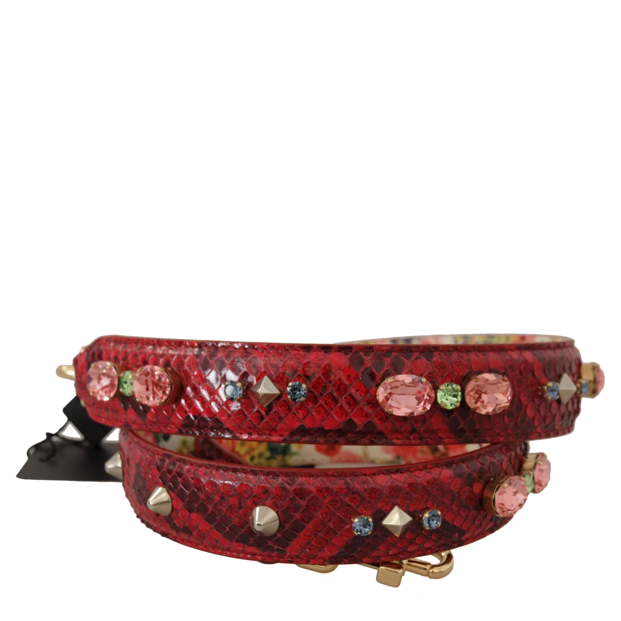 Red Exotic Leather Crystals Reversible Shoulder Strap