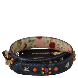 Blue Exotic Leather Crystals Reversible Shoulder Strap