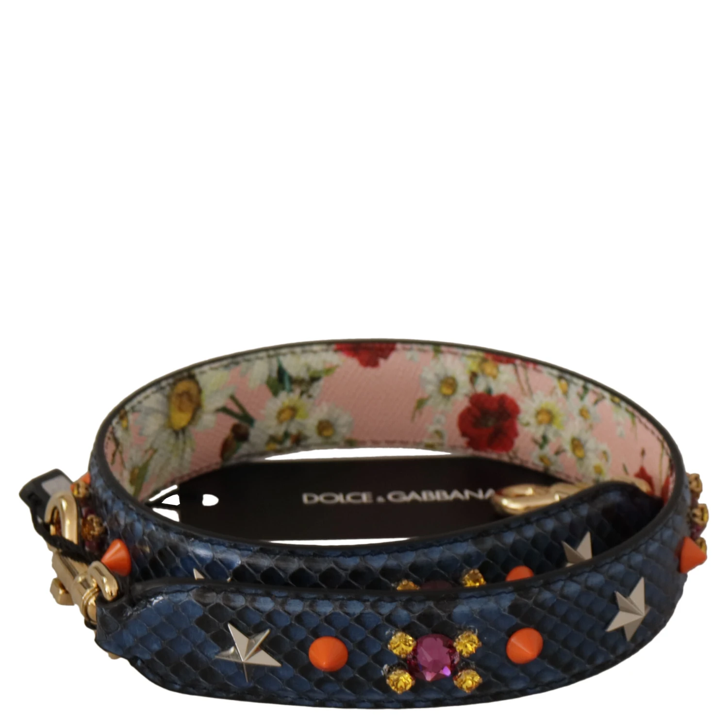 Blue Exotic Leather Crystals Reversible Shoulder Strap