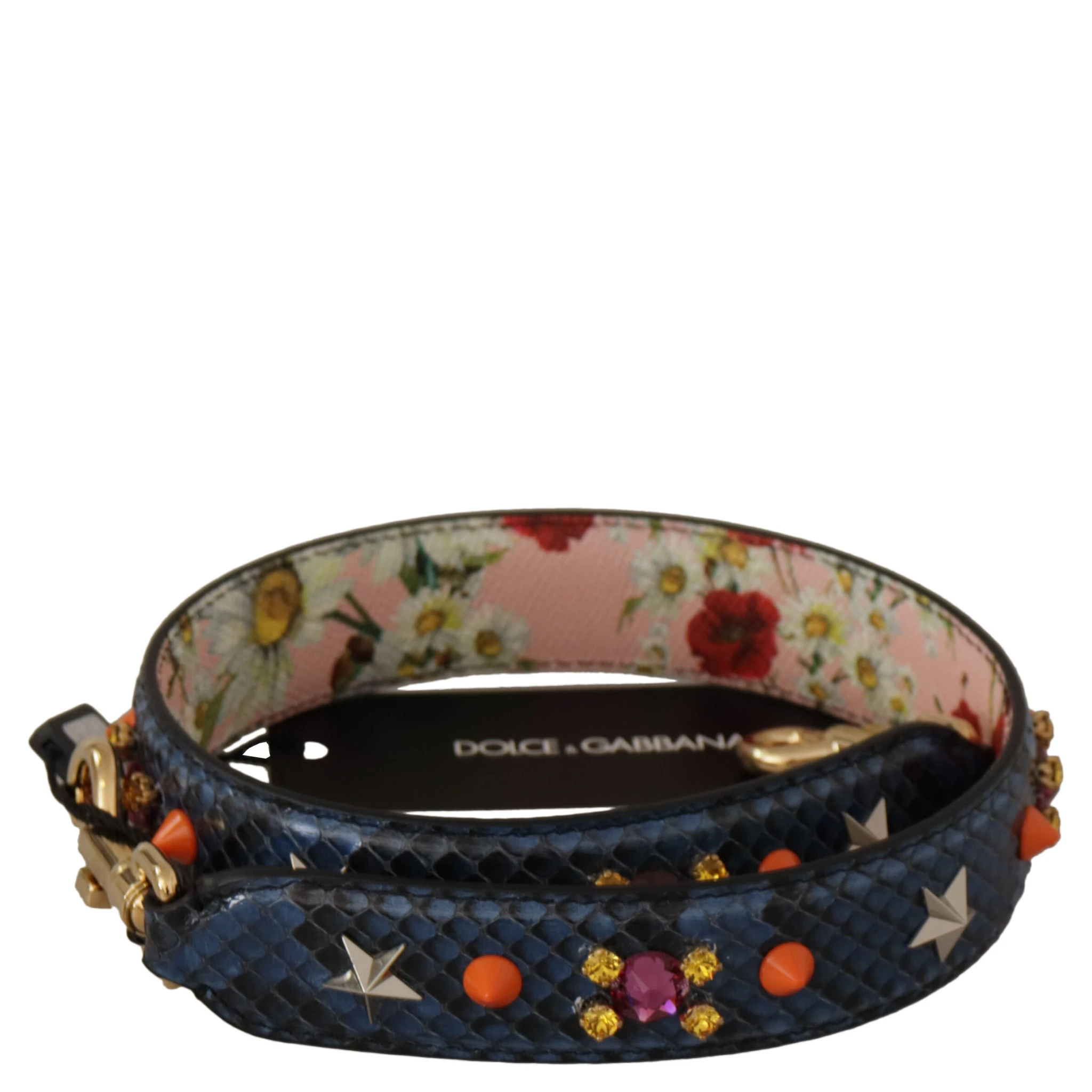 Blue Exotic Leather Crystals Reversible Shoulder Strap