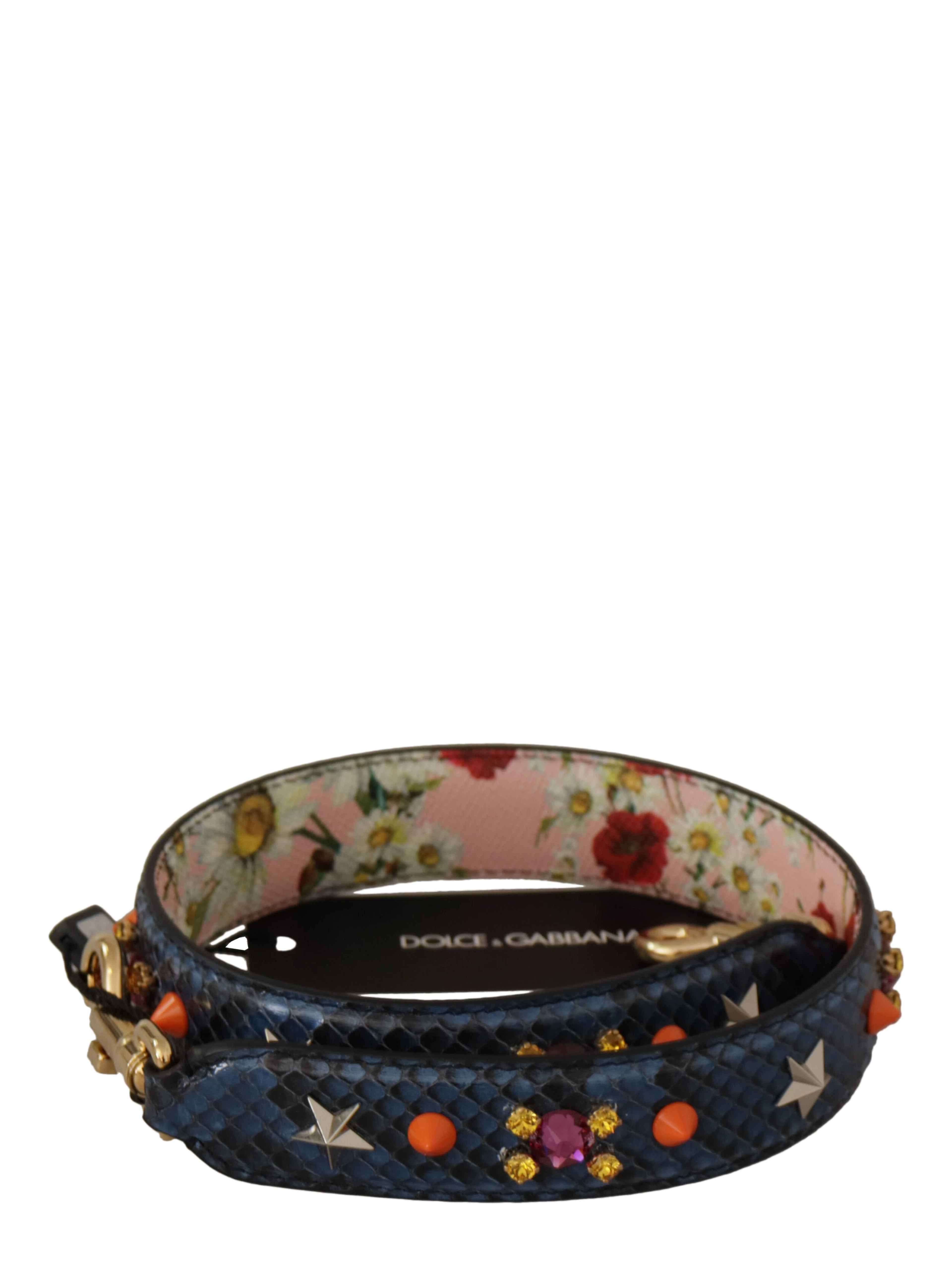 Blue Exotic Leather Crystals Reversible Shoulder Strap