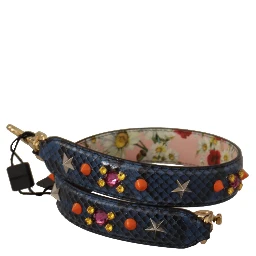 Blue Exotic Leather Crystals Reversible Shoulder Strap