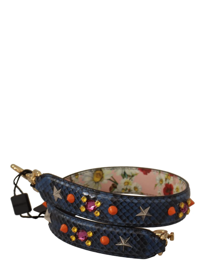Blue Exotic Leather Crystals Reversible Shoulder Strap