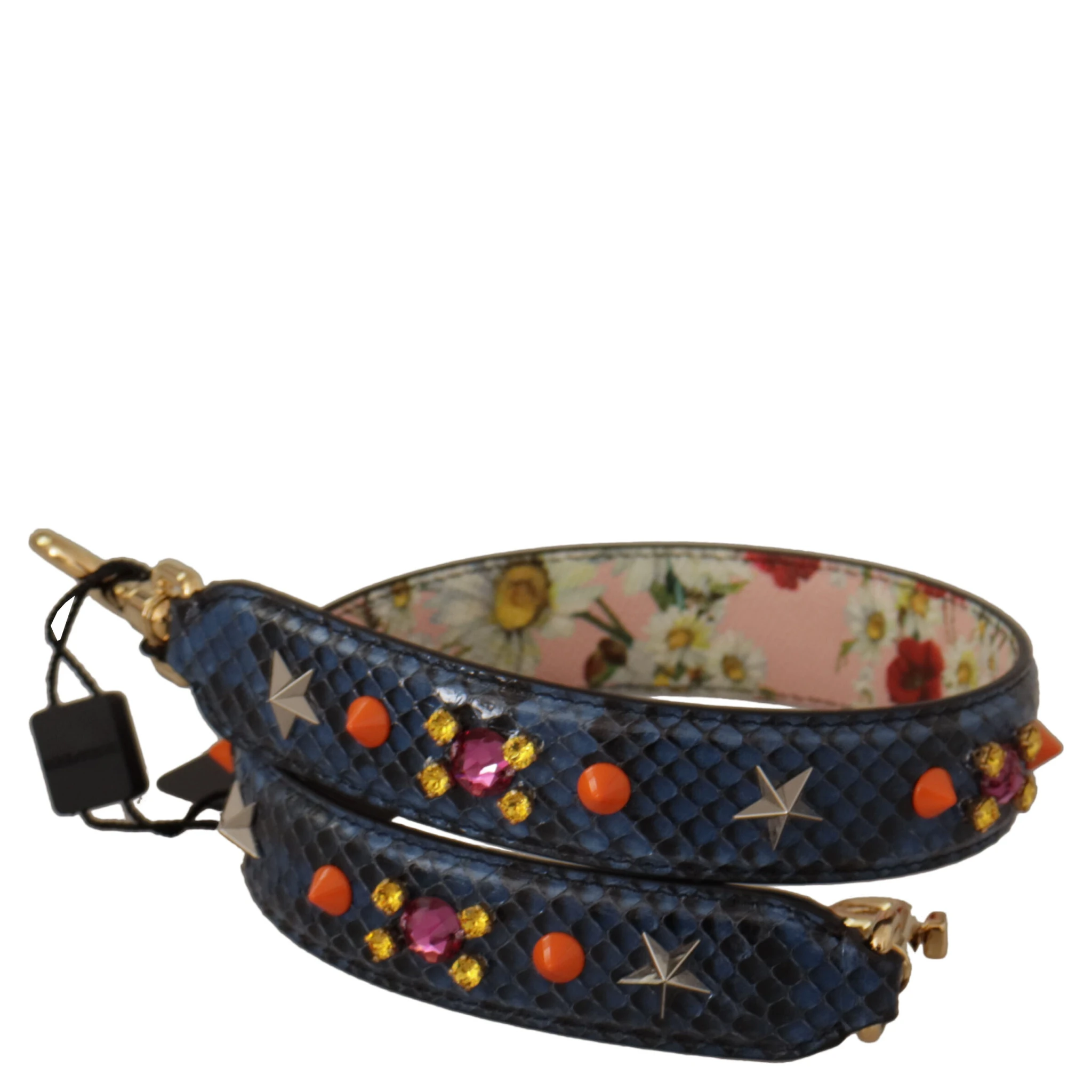 Blue Exotic Leather Crystals Reversible Shoulder Strap