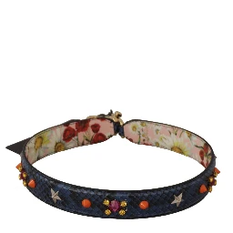 Blue Exotic Leather Crystals Reversible Shoulder Strap