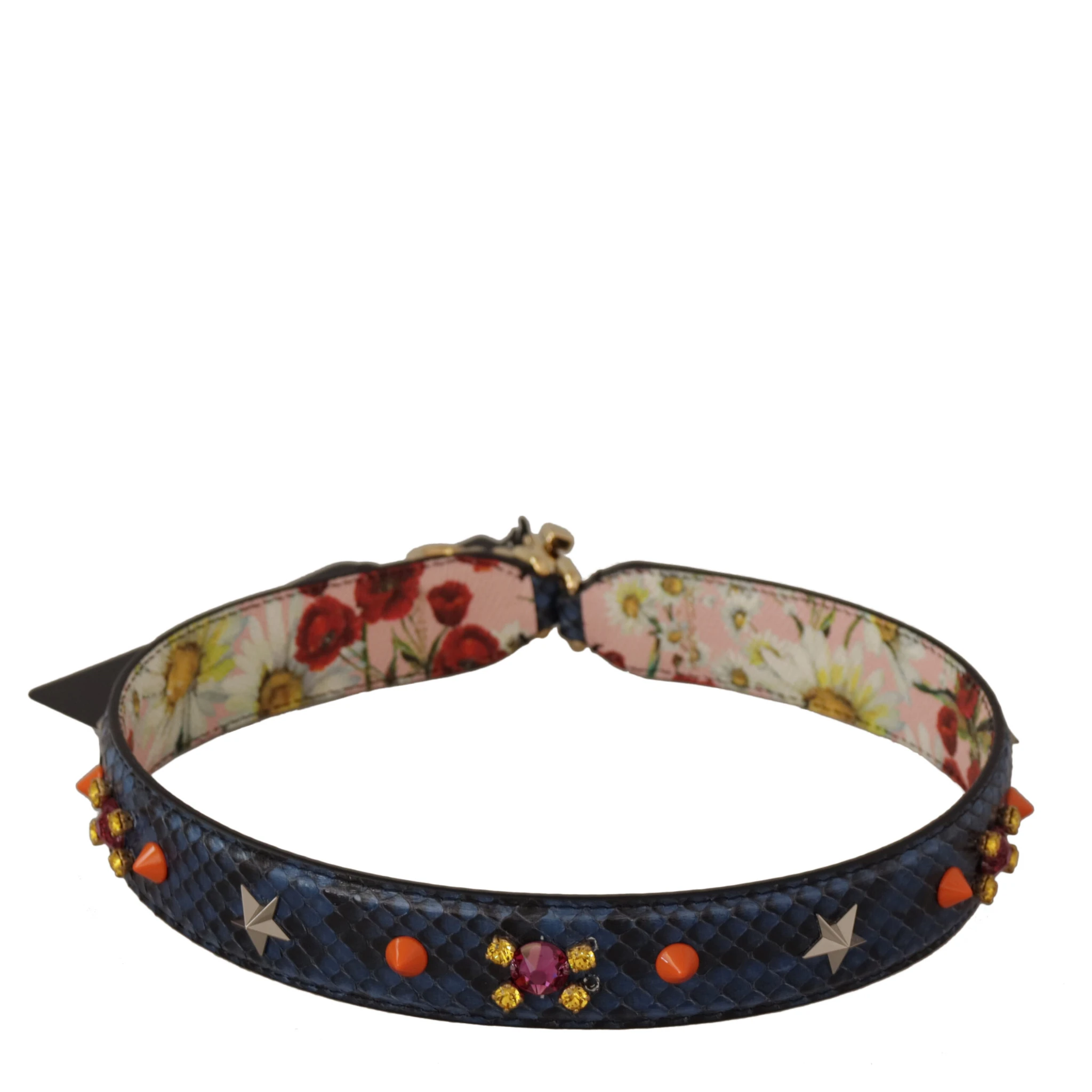 Blue Exotic Leather Crystals Reversible Shoulder Strap