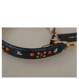 Blue Exotic Leather Crystals Reversible Shoulder Strap