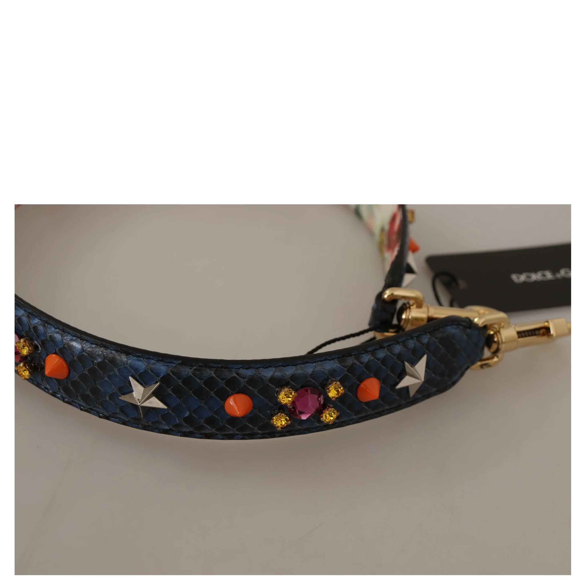 Blue Exotic Leather Crystals Reversible Shoulder Strap