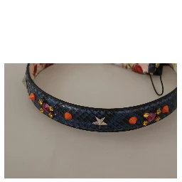 Blue Exotic Leather Crystals Reversible Shoulder Strap