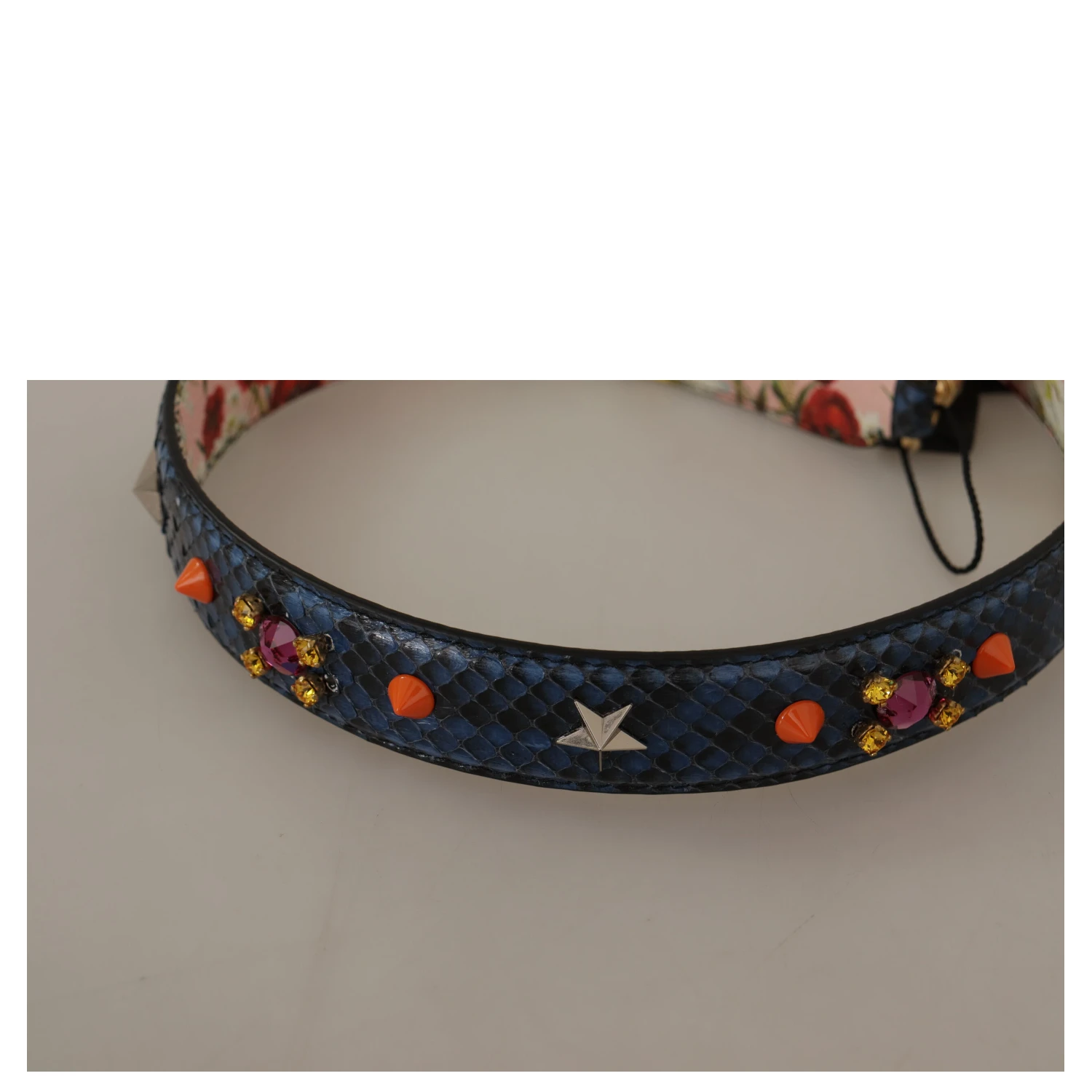 Blue Exotic Leather Crystals Reversible Shoulder Strap