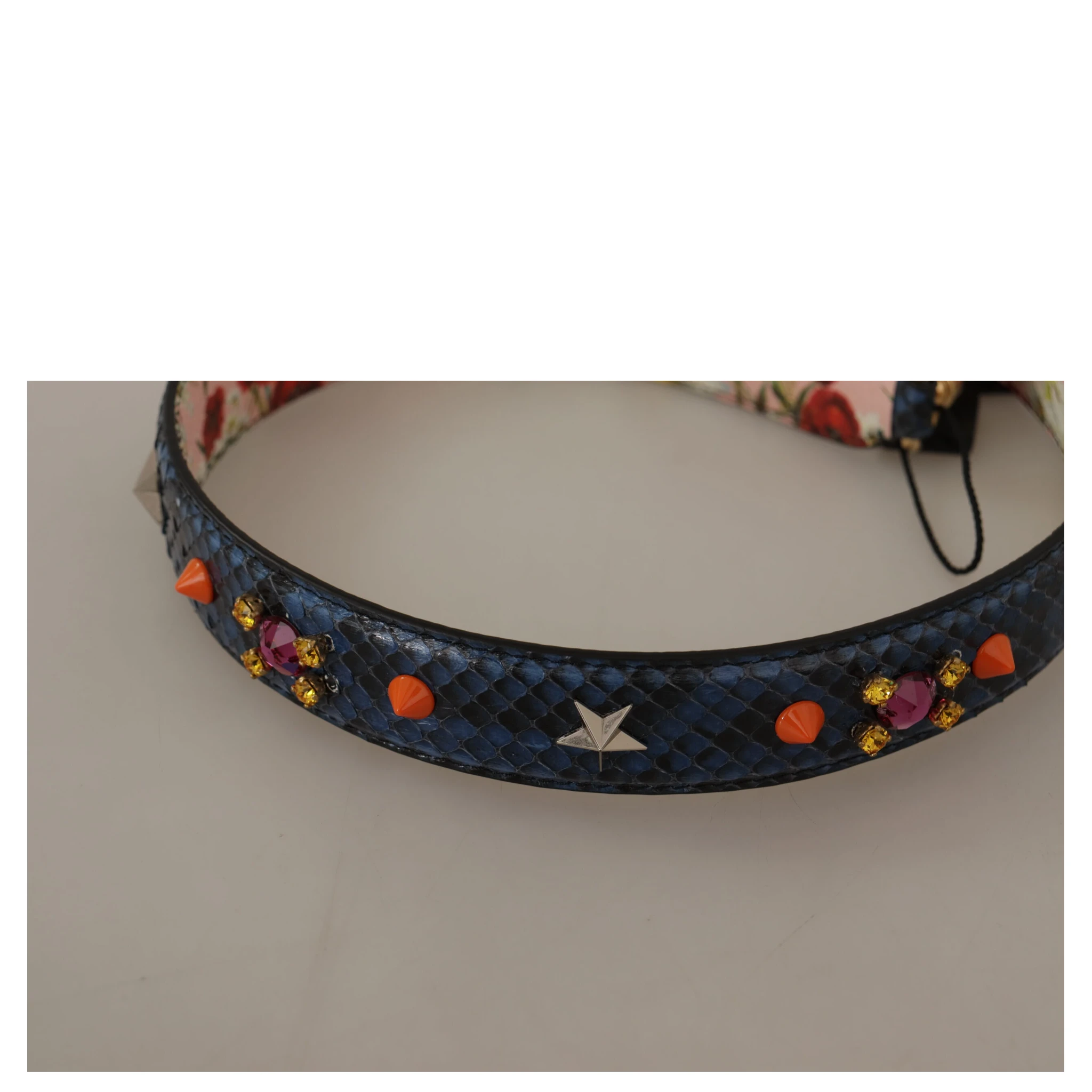 Blue Exotic Leather Crystals Reversible Shoulder Strap