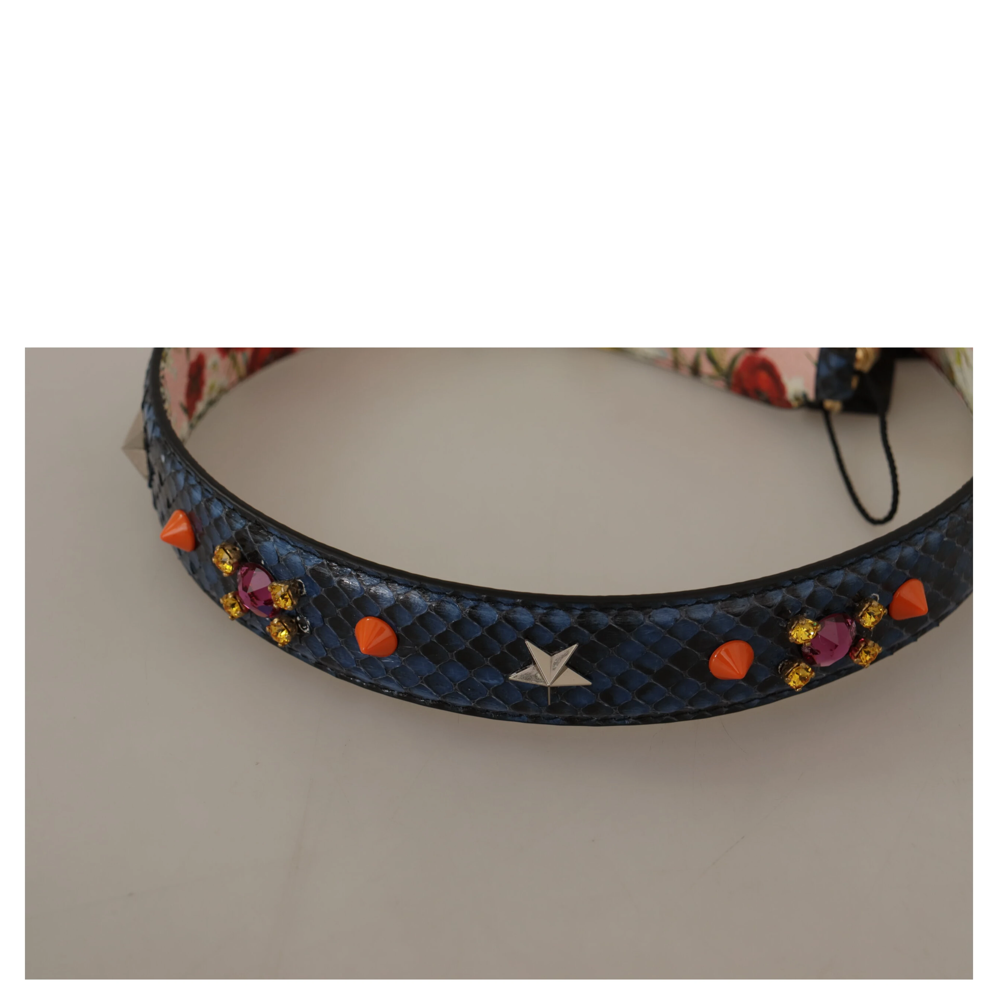 Blue Exotic Leather Crystals Reversible Shoulder Strap