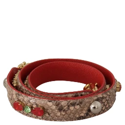 Brown Python Leather Crystals Shoulder Strap