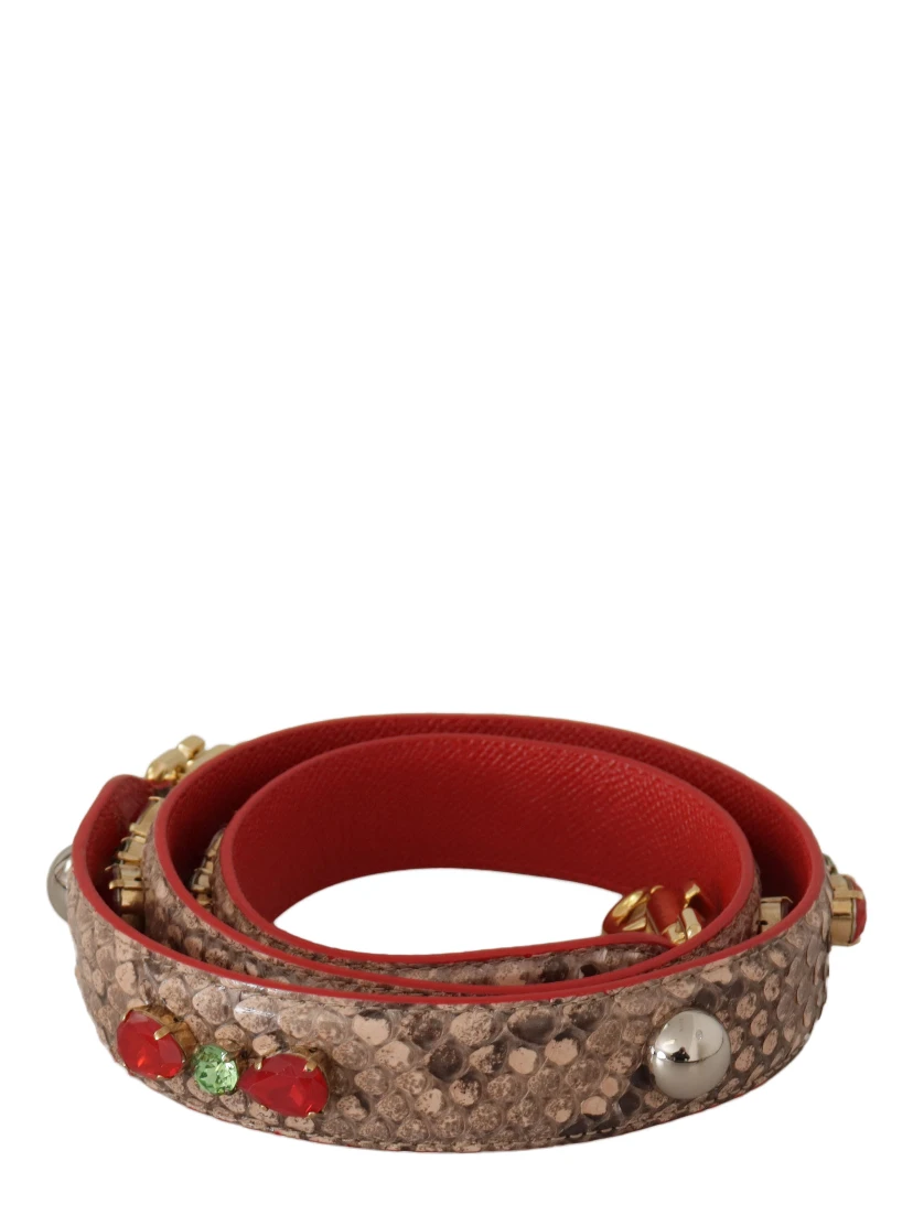Brown Python Leather Crystals Shoulder Strap