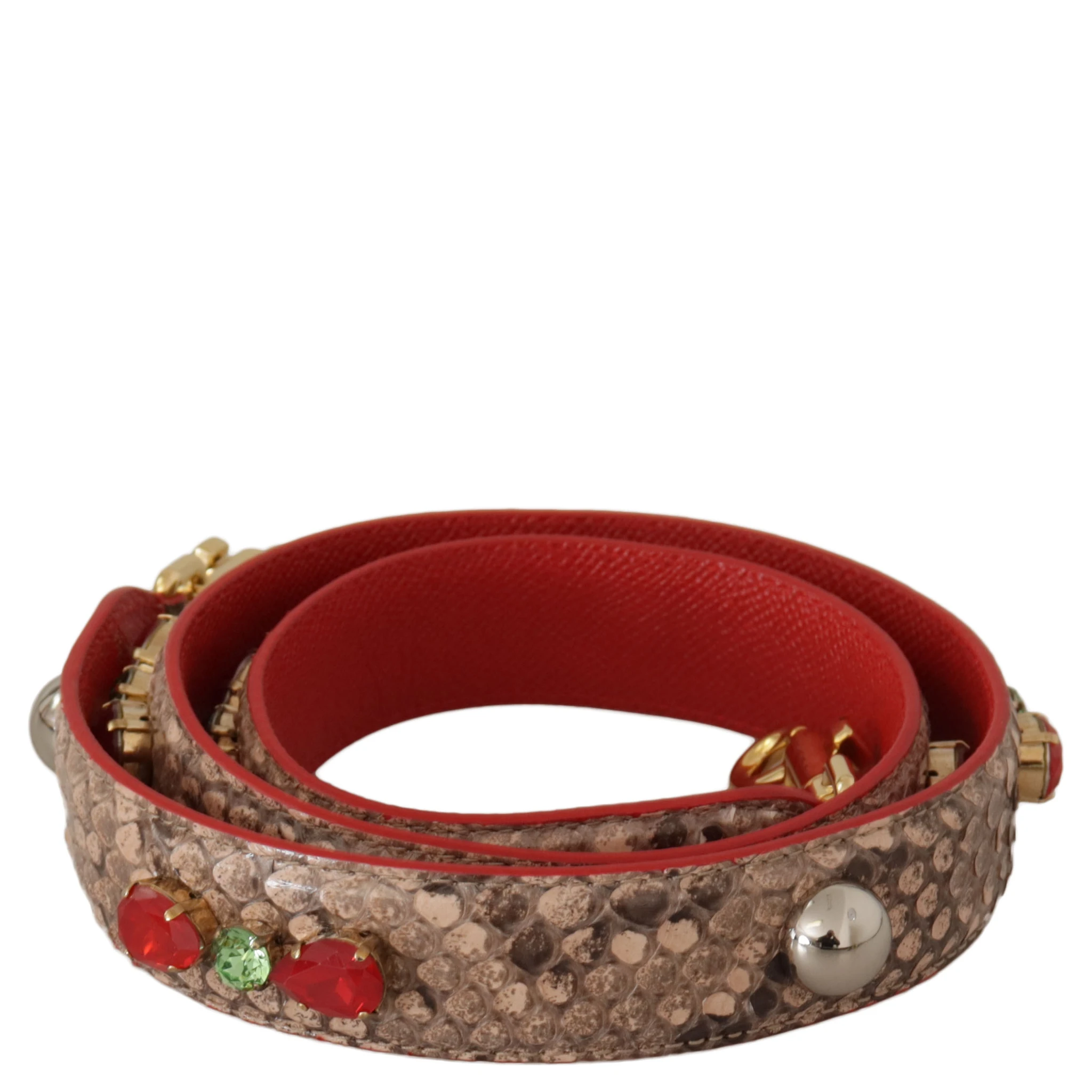 Brown Python Leather Crystals Shoulder Strap