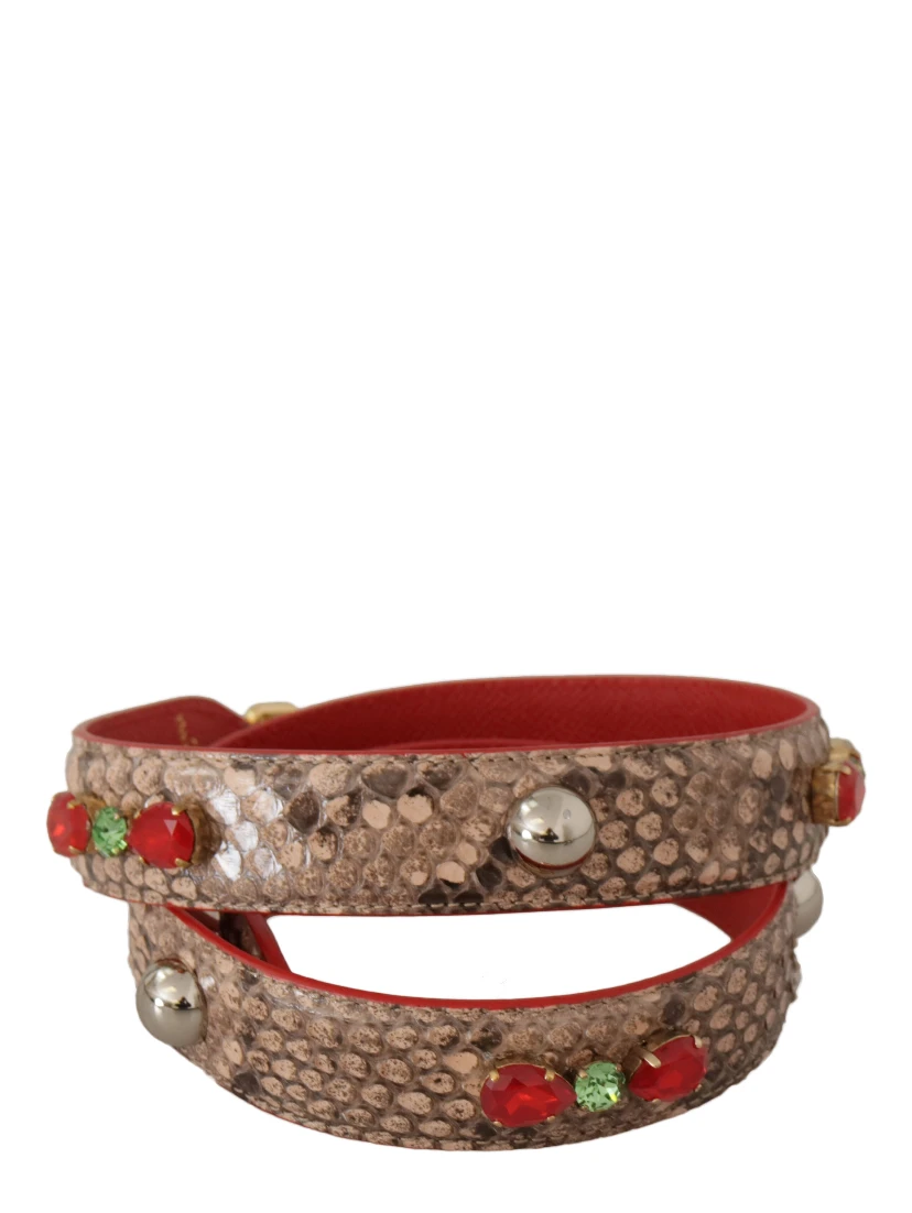 Brown Python Leather Crystals Shoulder Strap