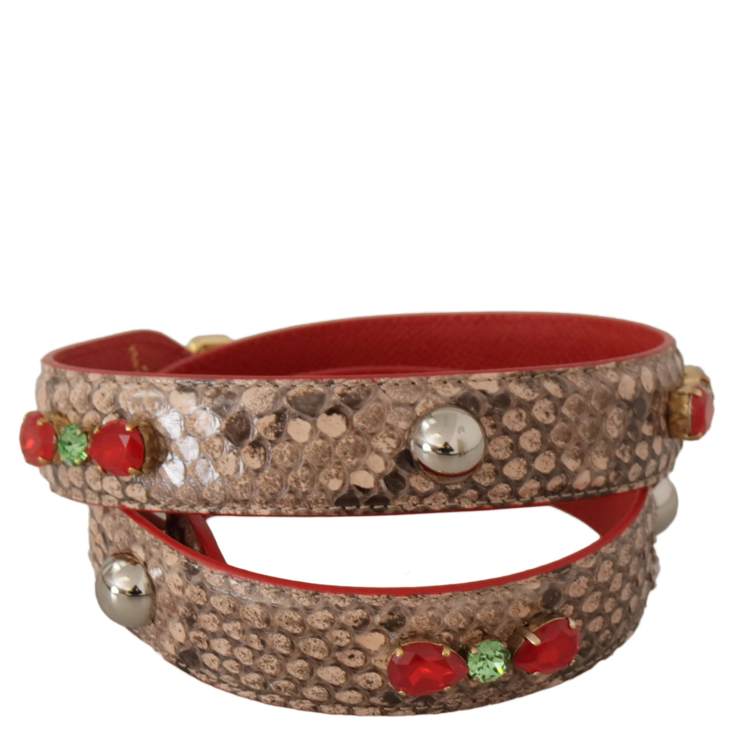 Brown Python Leather Crystals Shoulder Strap
