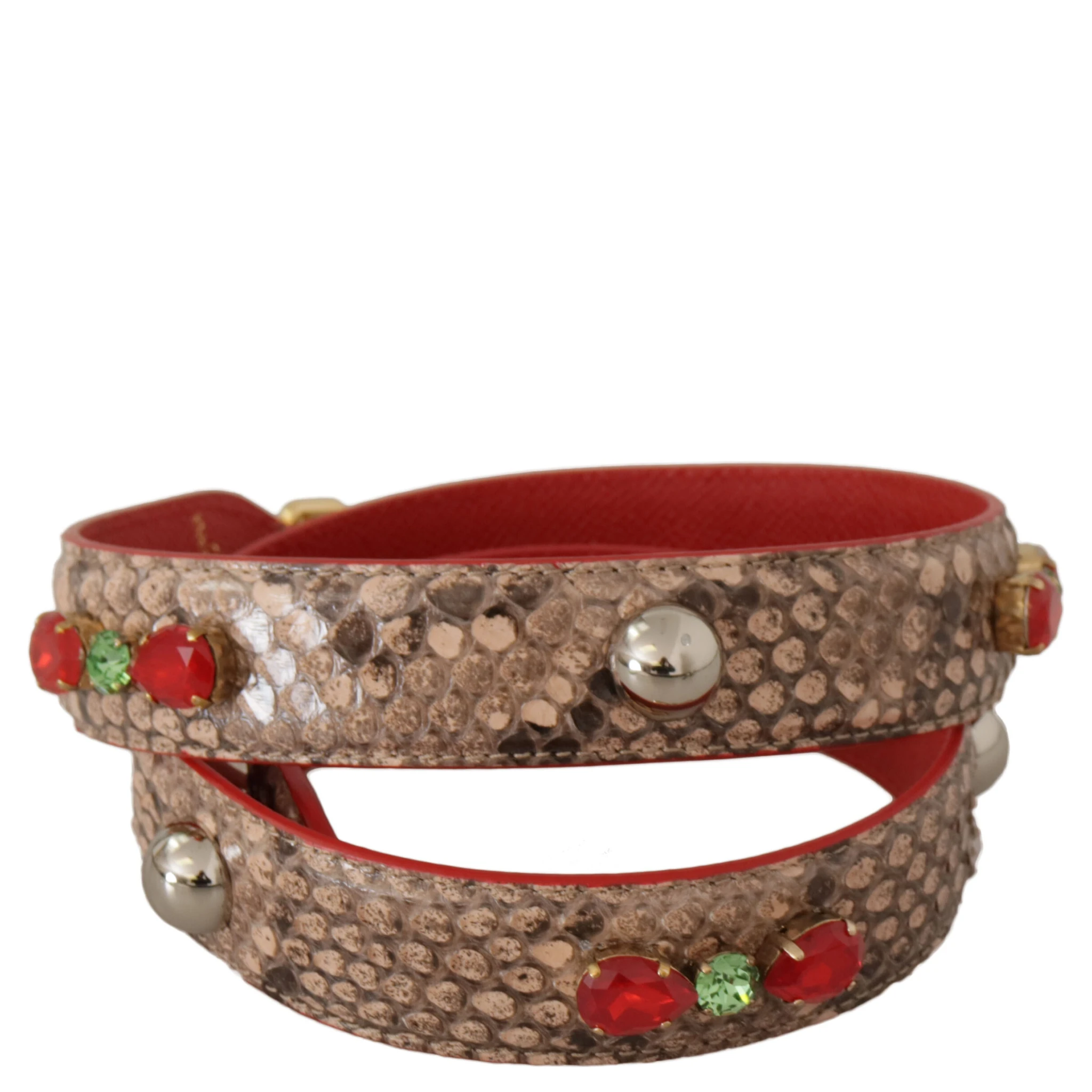 Brown Python Leather Crystals Shoulder Strap