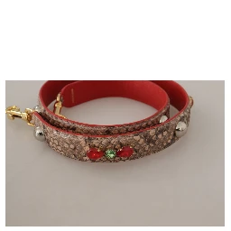 Brown Python Leather Crystals Shoulder Strap