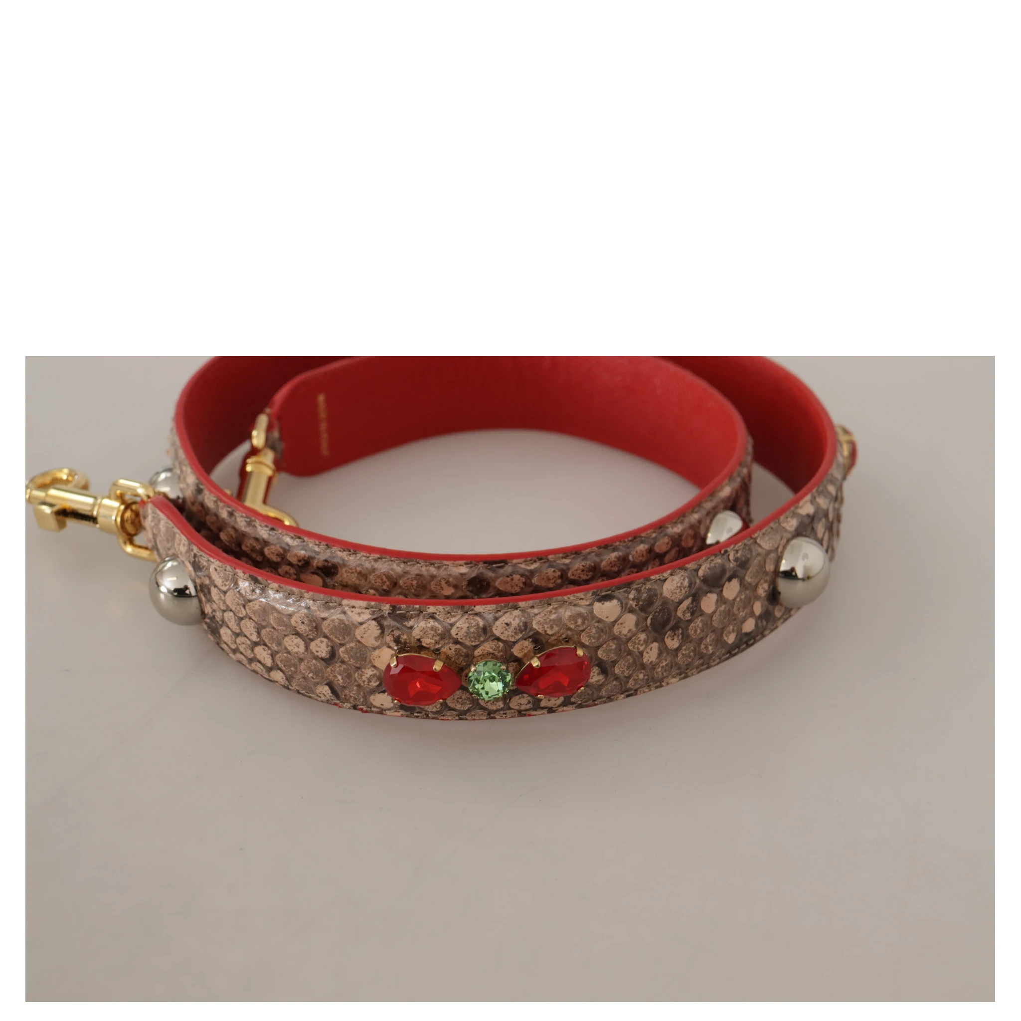 Brown Python Leather Crystals Shoulder Strap