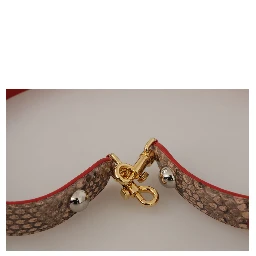 Brown Python Leather Crystals Shoulder Strap