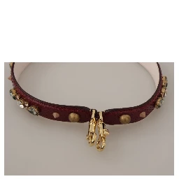 Bordeaux Leather Crystals Bag Shoulder Strap