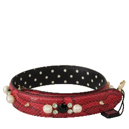 Red Python Leather Crystals Reversible Shoulder Strap