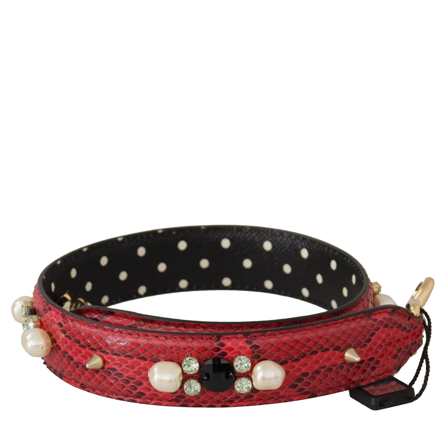 Red Python Leather Crystals Reversible Shoulder Strap