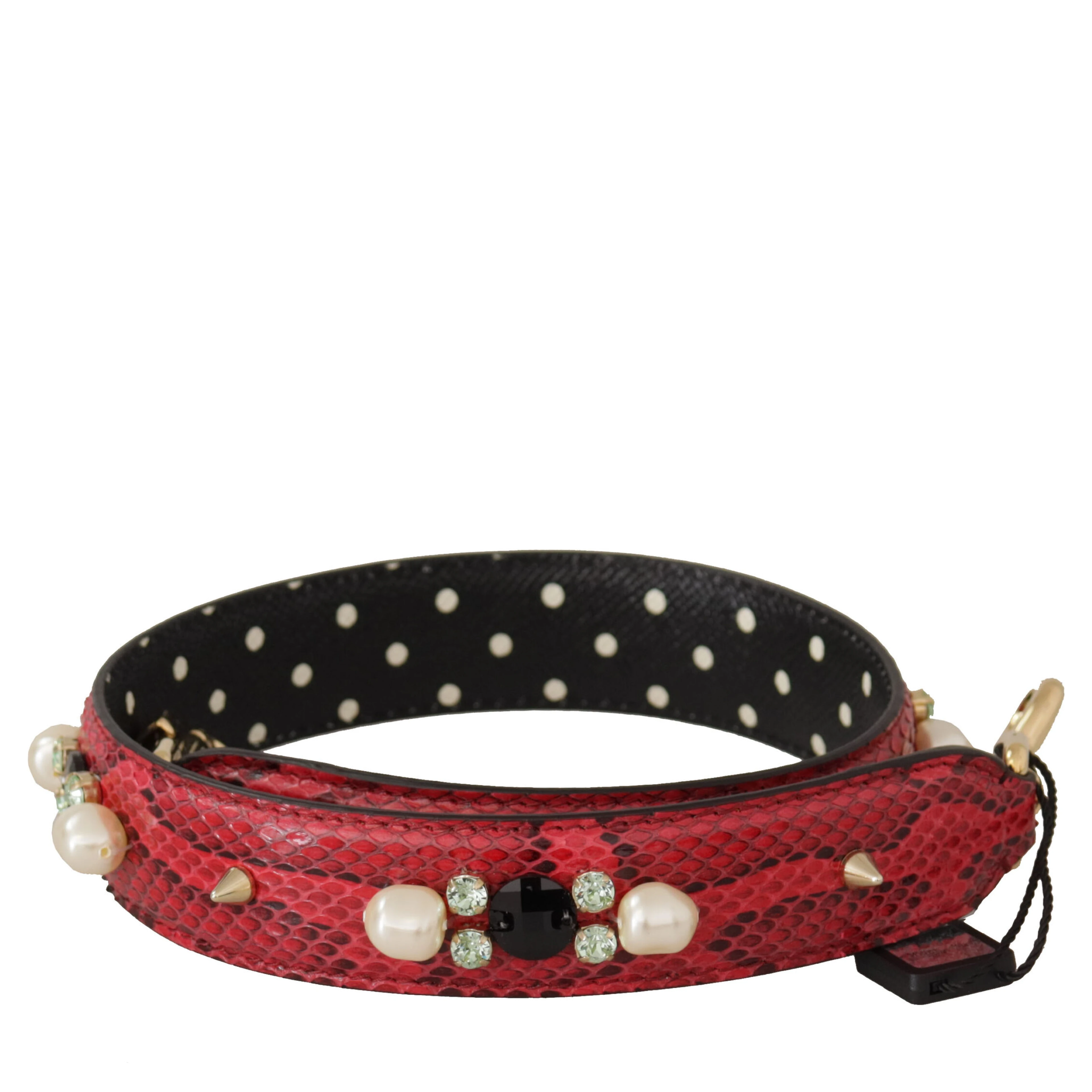 Red Python Leather Crystals Reversible Shoulder Strap