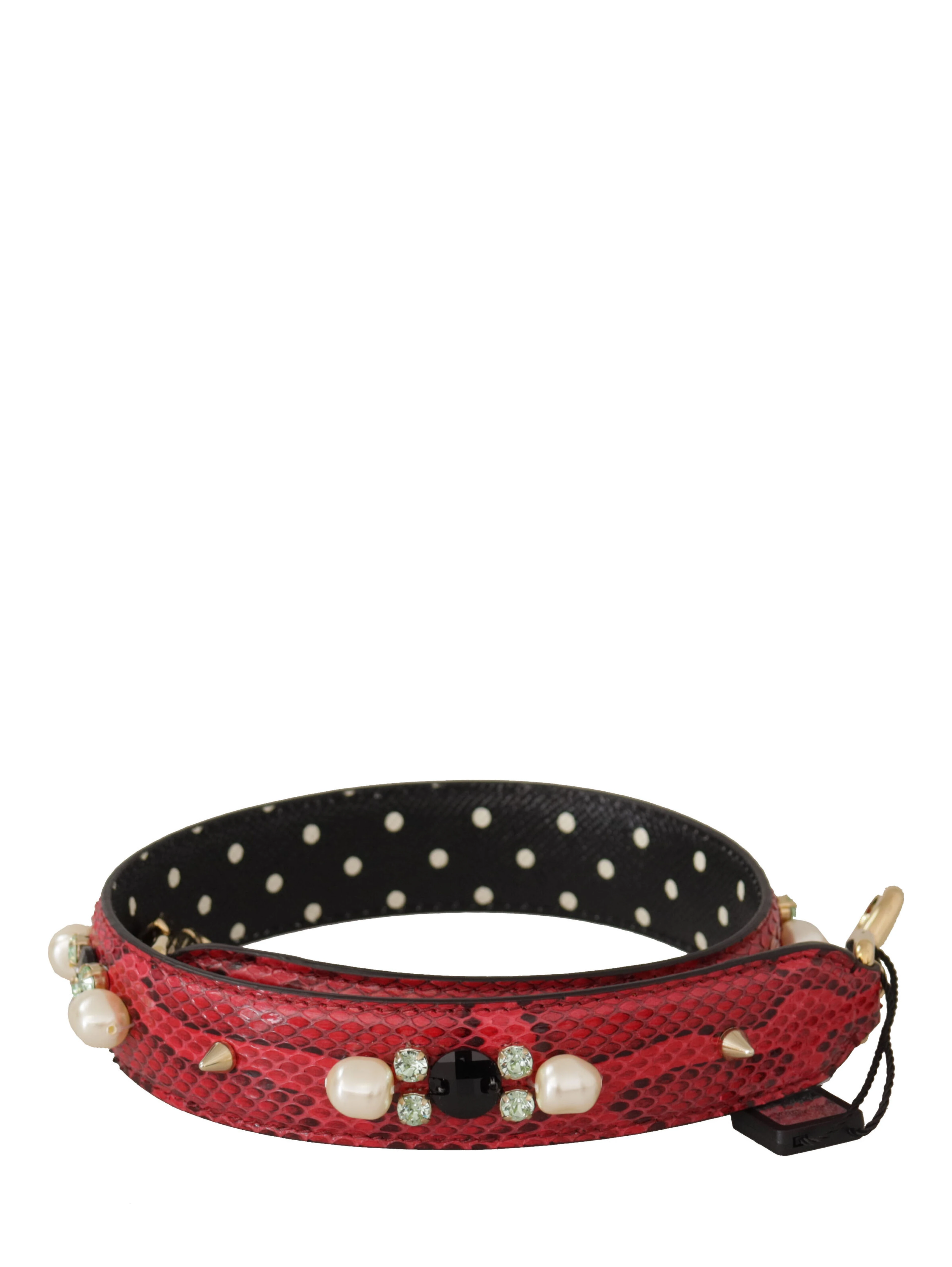Red Python Leather Crystals Reversible Shoulder Strap