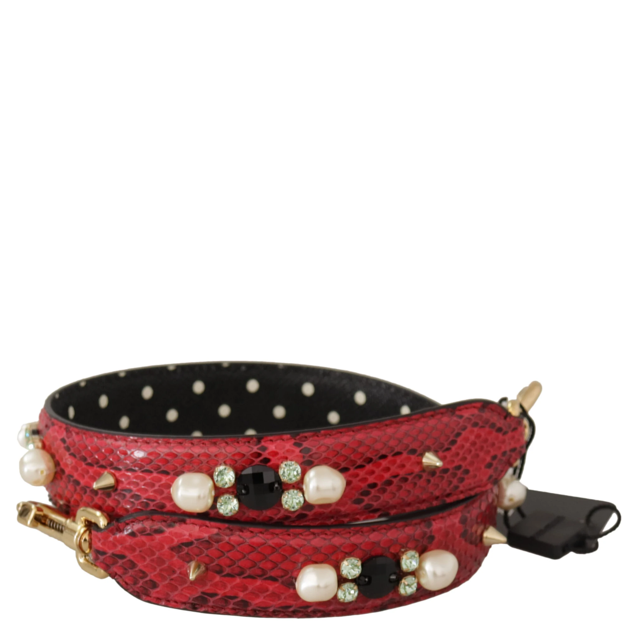 Red Python Leather Crystals Reversible Shoulder Strap