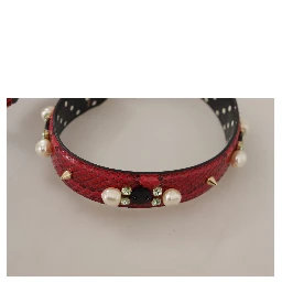 Red Python Leather Crystals Reversible Shoulder Strap