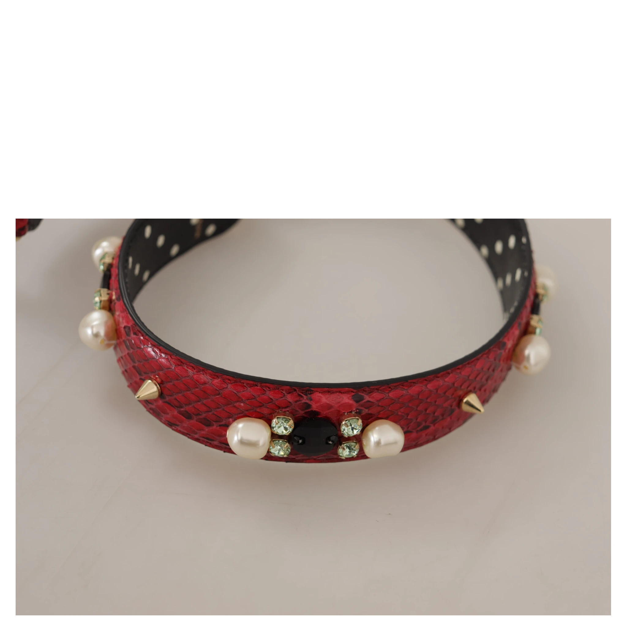 Red Python Leather Crystals Reversible Shoulder Strap