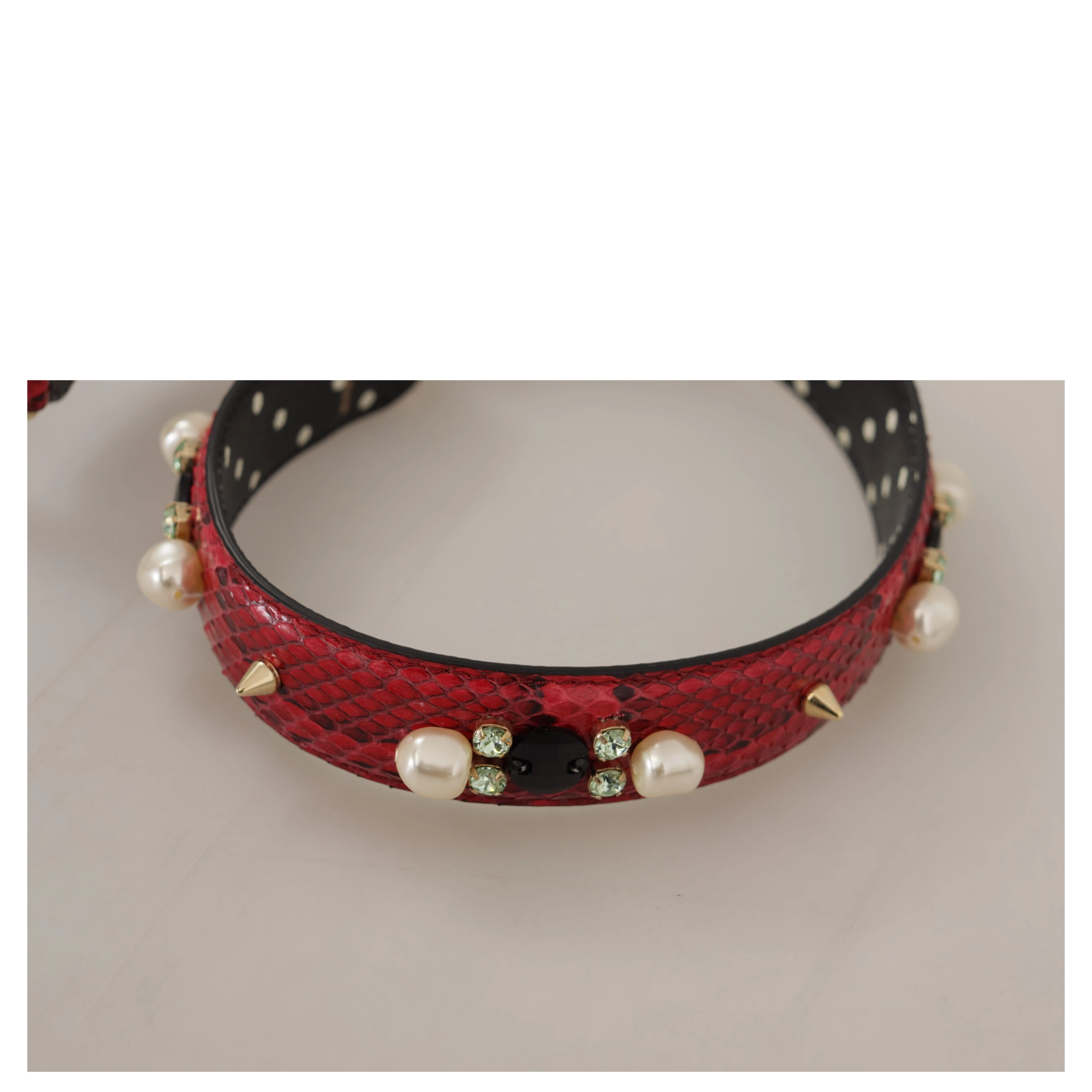Red Python Leather Crystals Reversible Shoulder Strap