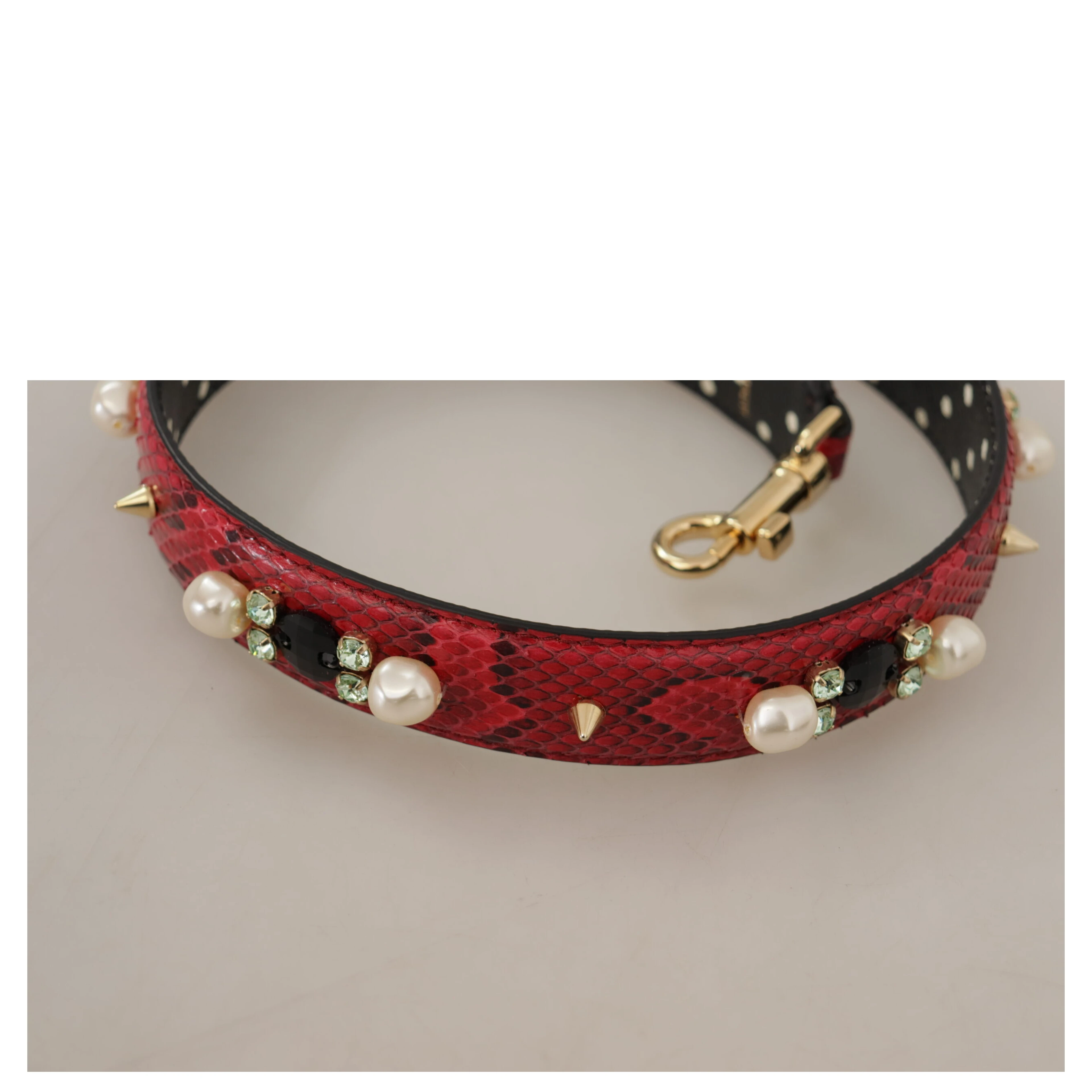 Red Python Leather Crystals Reversible Shoulder Strap