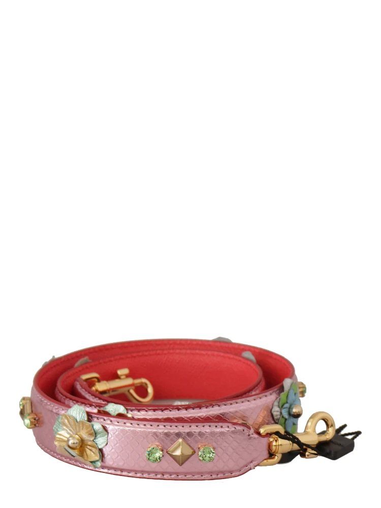 Metallic Pink Leather Studded Shoulder Strap